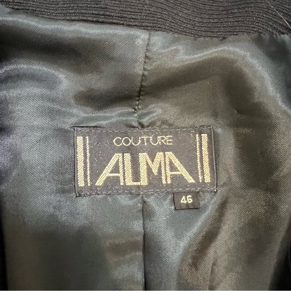 ALMA Couture Black Fitted Peplum Beaded Blazer Cocktail Jacket Velvet Holidays L - Picture 12 of 16